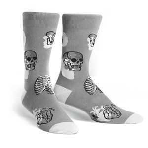 Sock It To Me Women's Gray Skull & Skeletons Crew Socks Heart Goth Punk Grunge